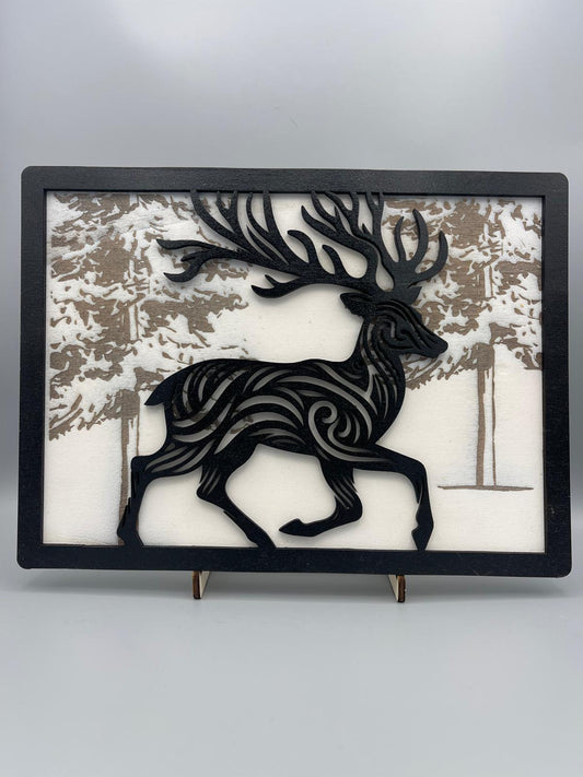 Wanddeko Holz Hirsch