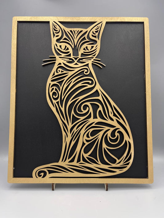Wanddeko Holz Katze 335mm x 280mm
